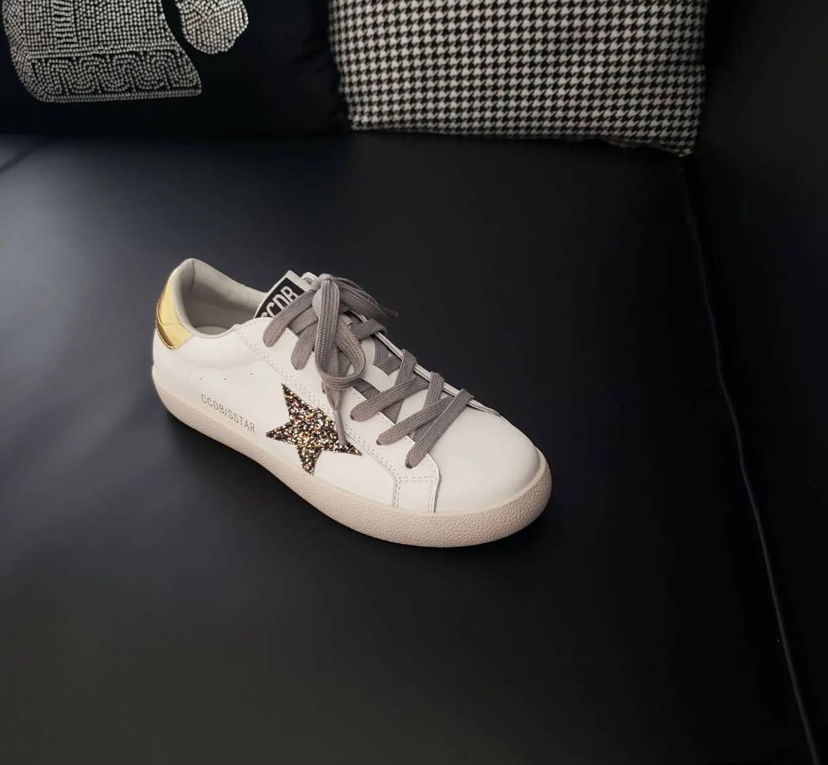 White and Gold Glitter Star Women’s Sneakers