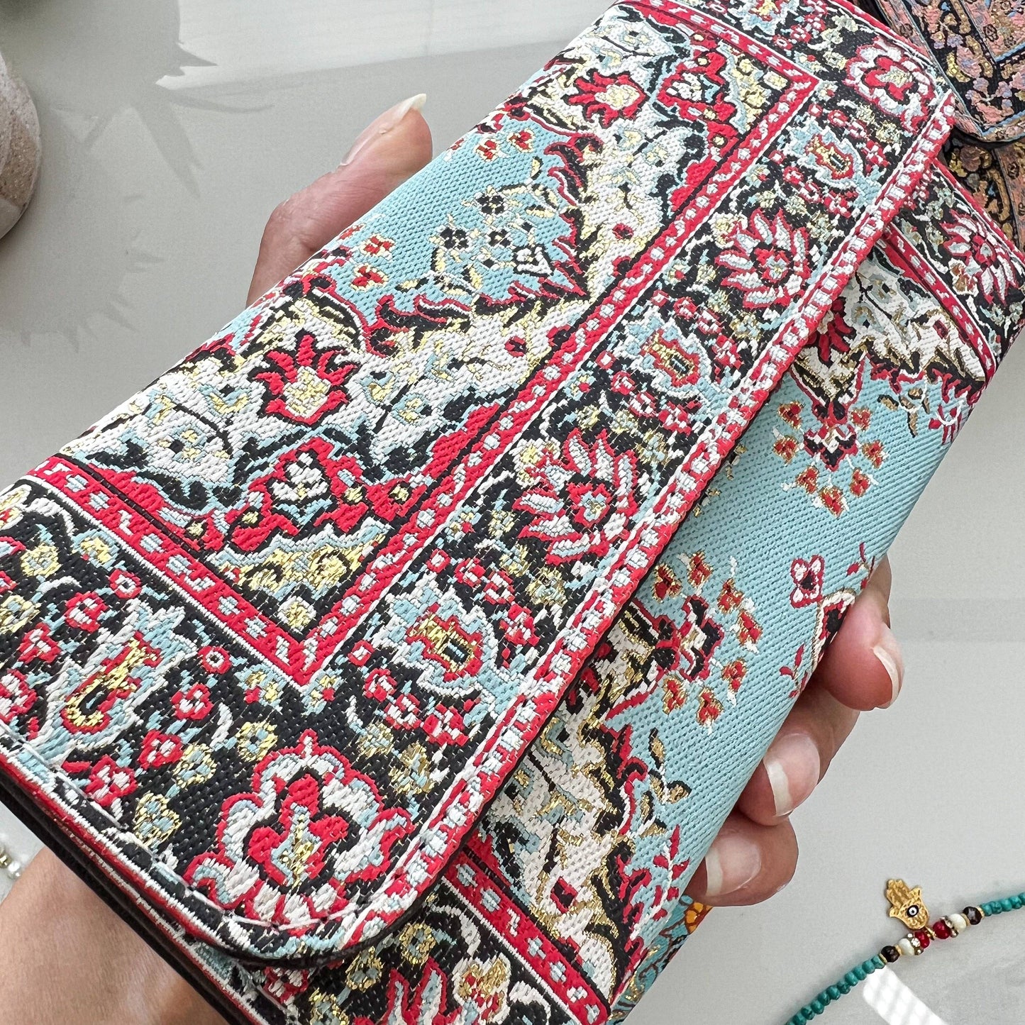 Turquoise Wallet Women, Boho Handmade Wallet, Rug Design Wal