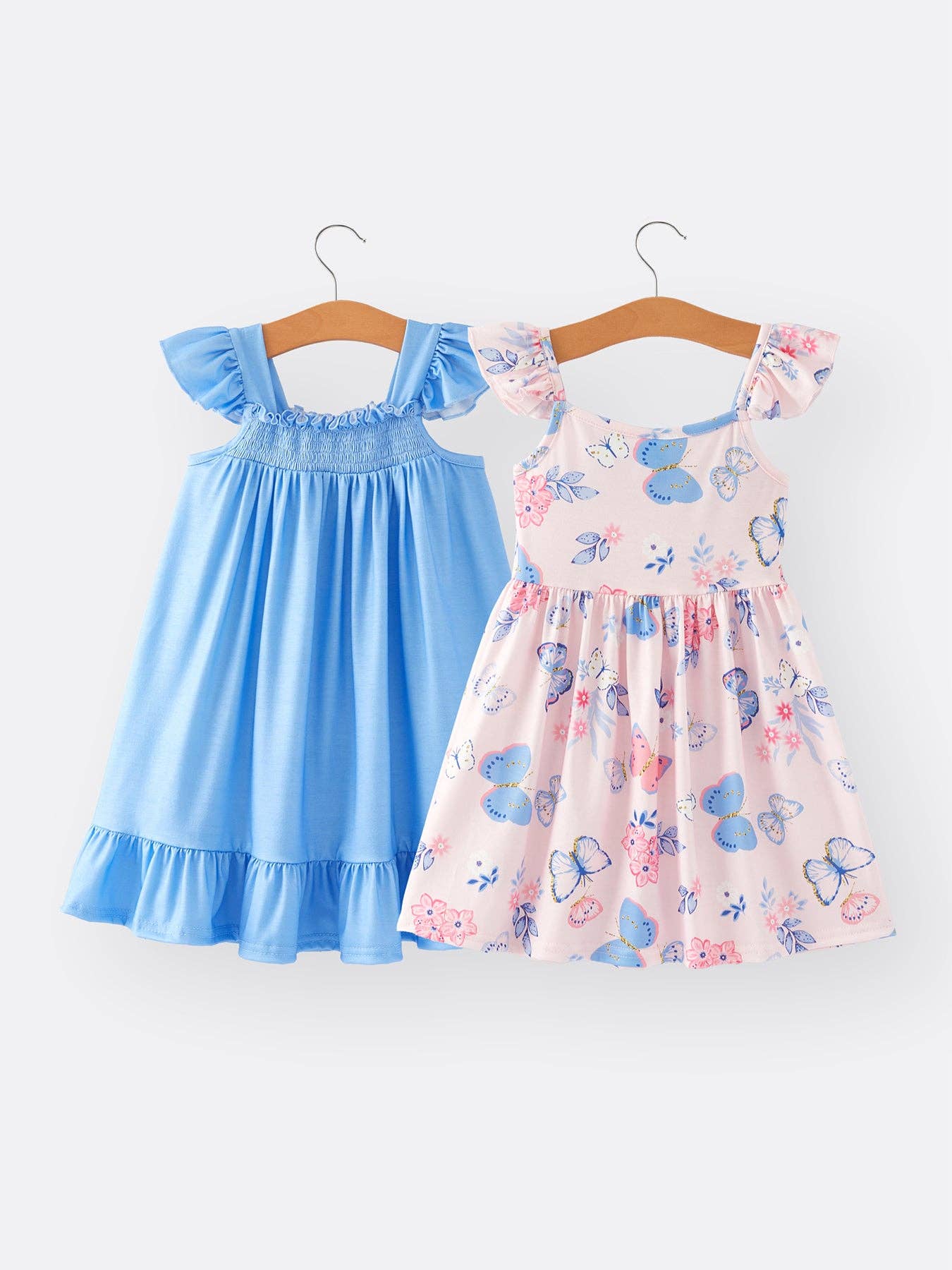 Blue and Butterfly Girls Suspender Dress