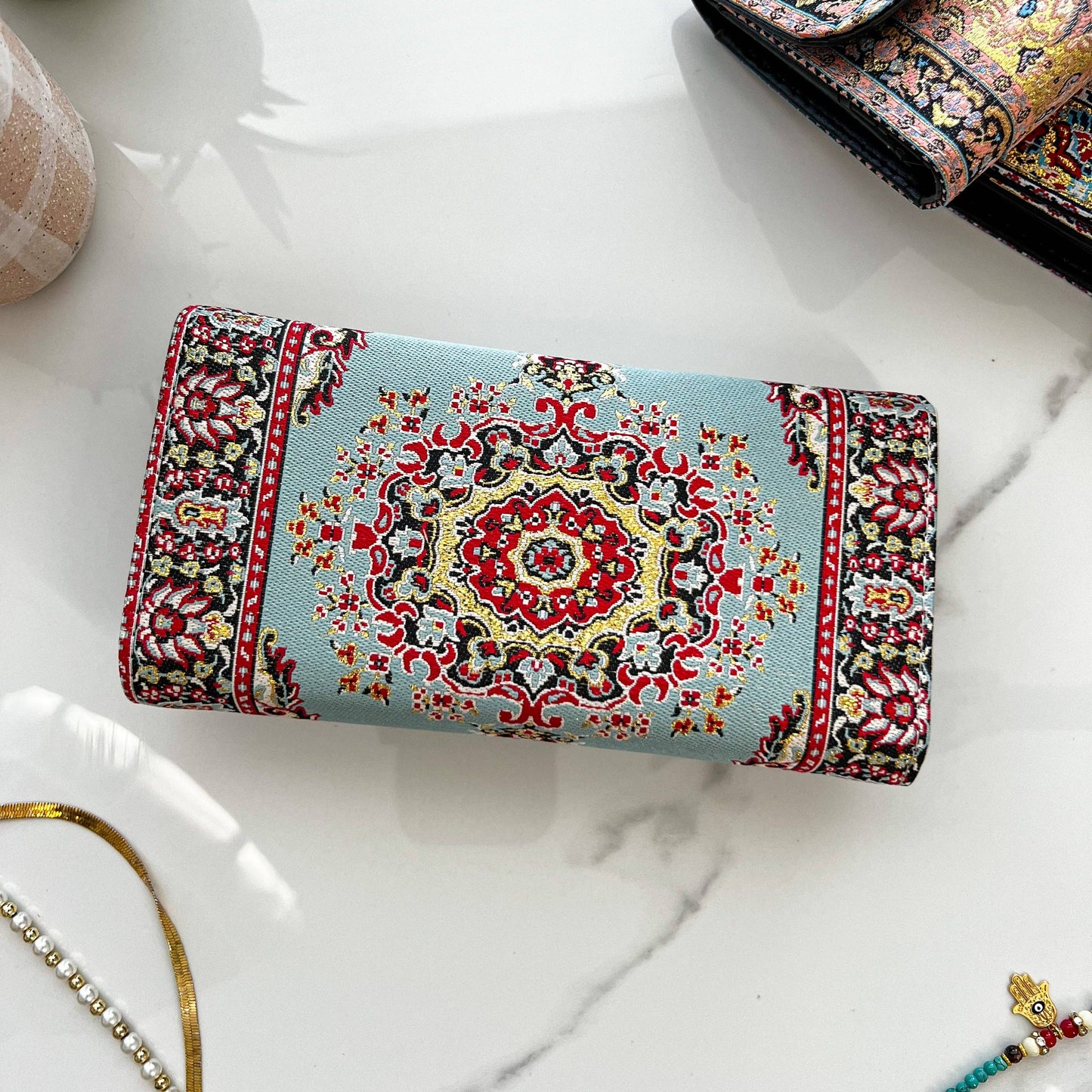 Turquoise Wallet Women, Boho Handmade Wallet, Rug Design Wal