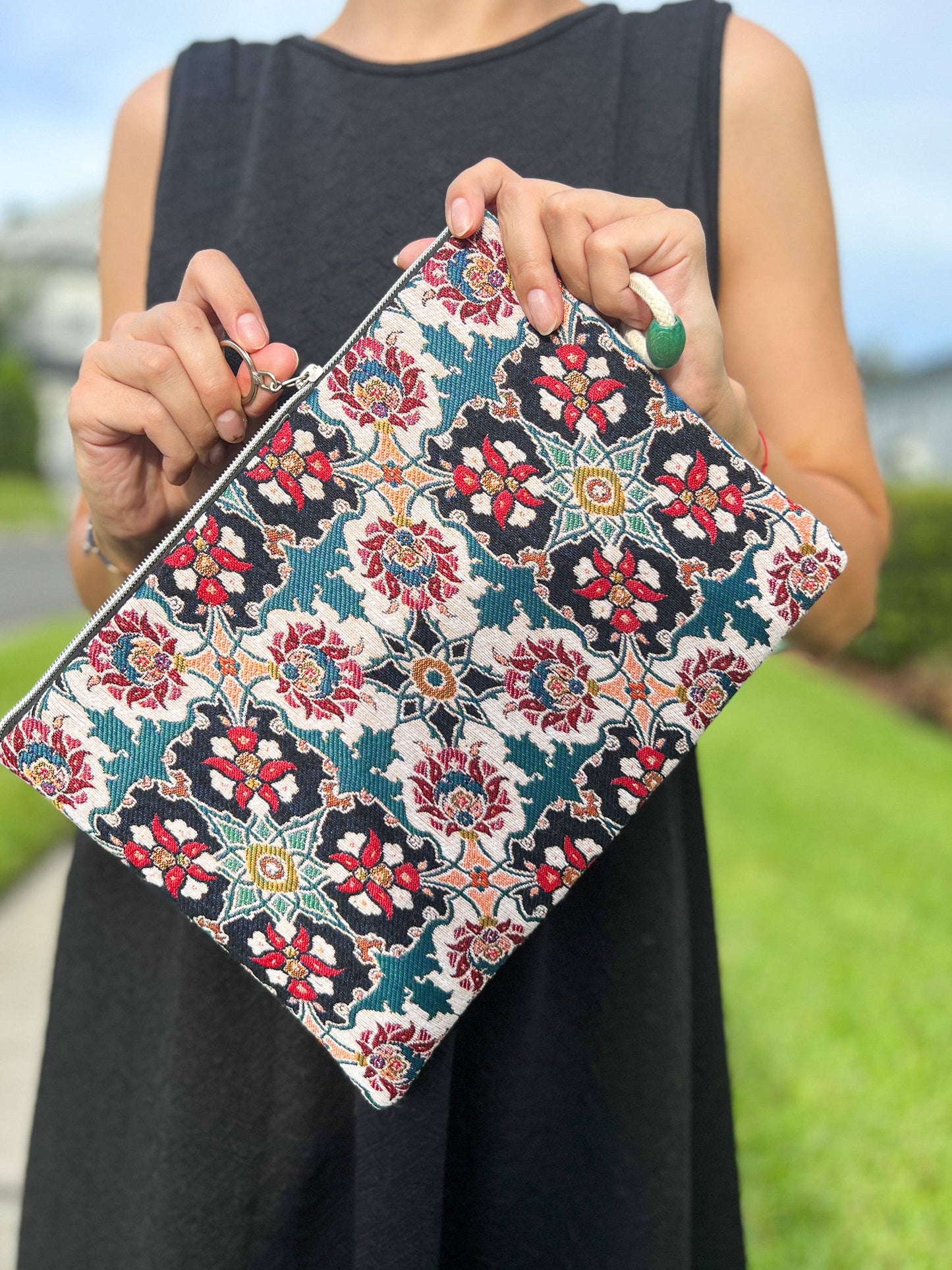 Floral Clutch with Wristlet, Handmade Clutch Bag for Women,