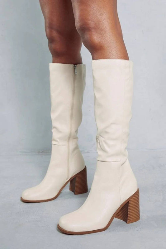 RoxieCREAM KNEE HIGH HEELED BOOT