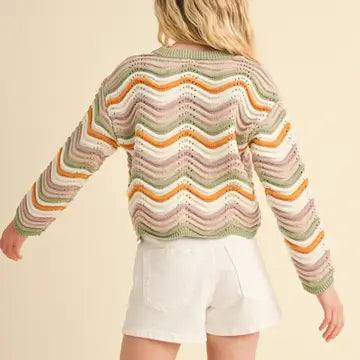 Multi Wavy Knit Kids Sweater