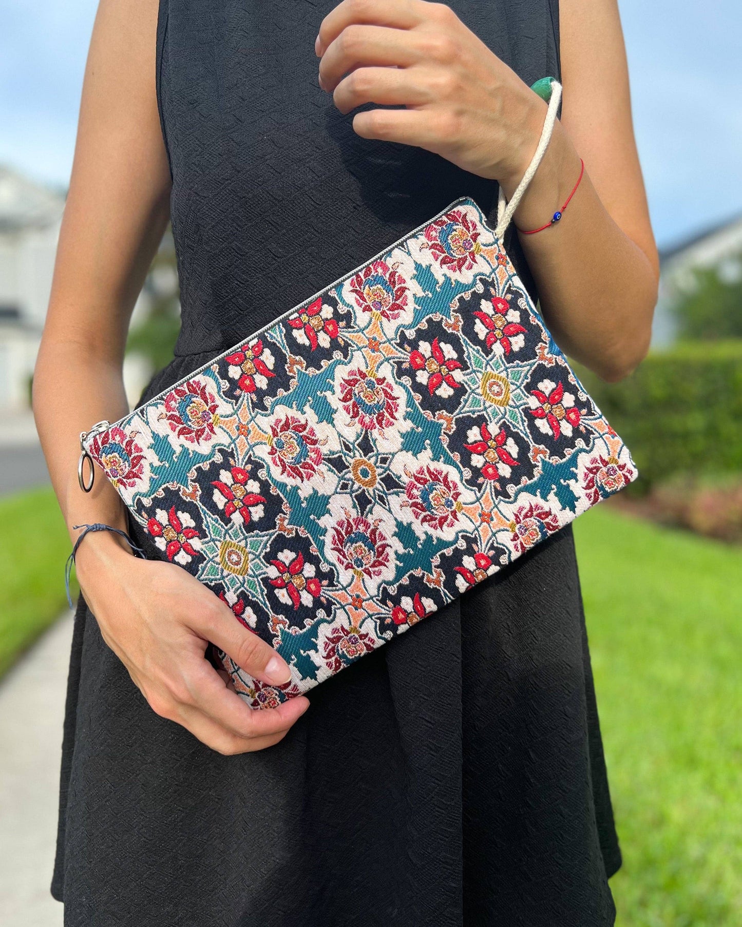 Floral Clutch with Wristlet, Handmade Clutch Bag for Women,