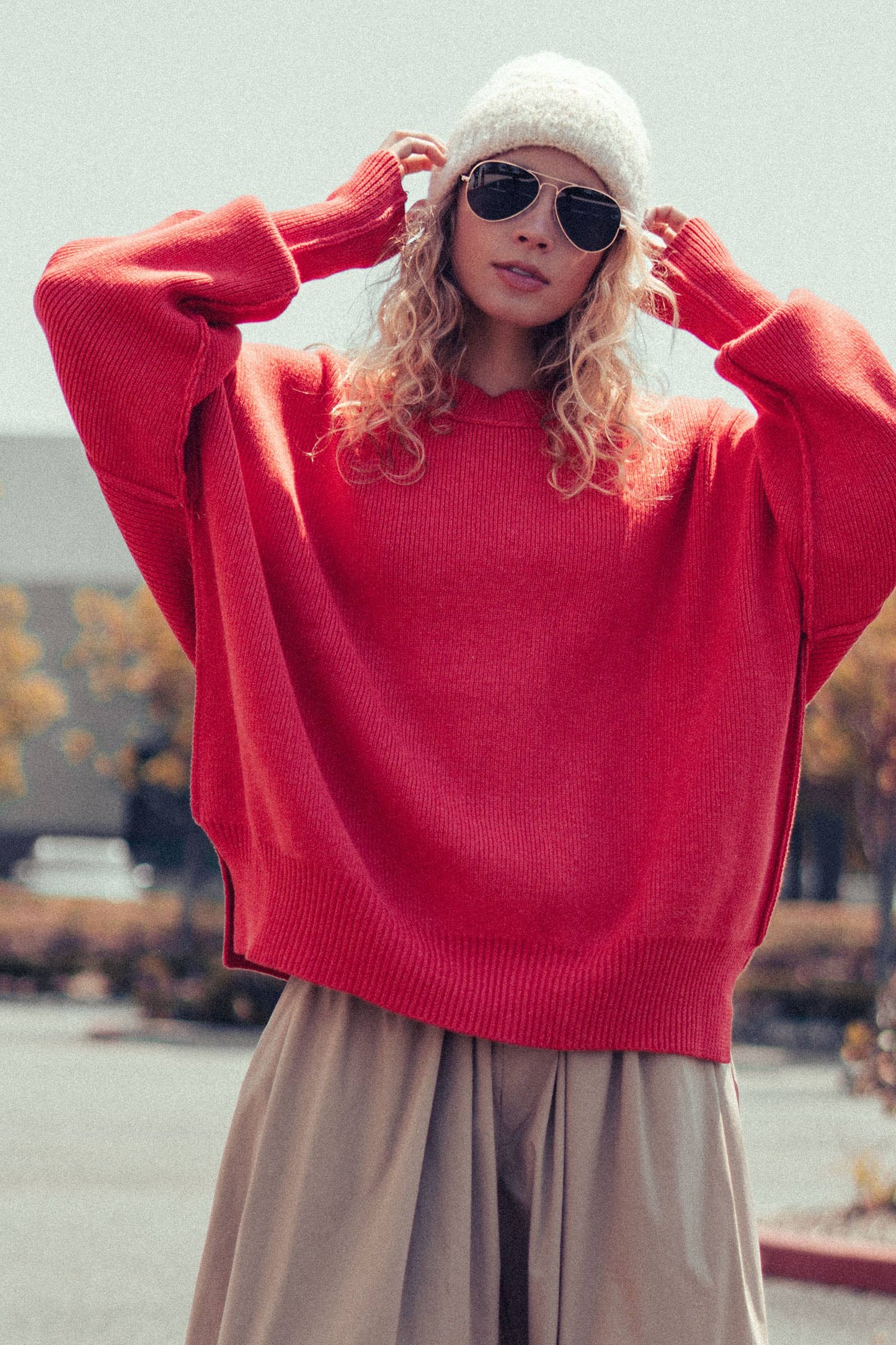 Oversized Winter Red Knit Sweater