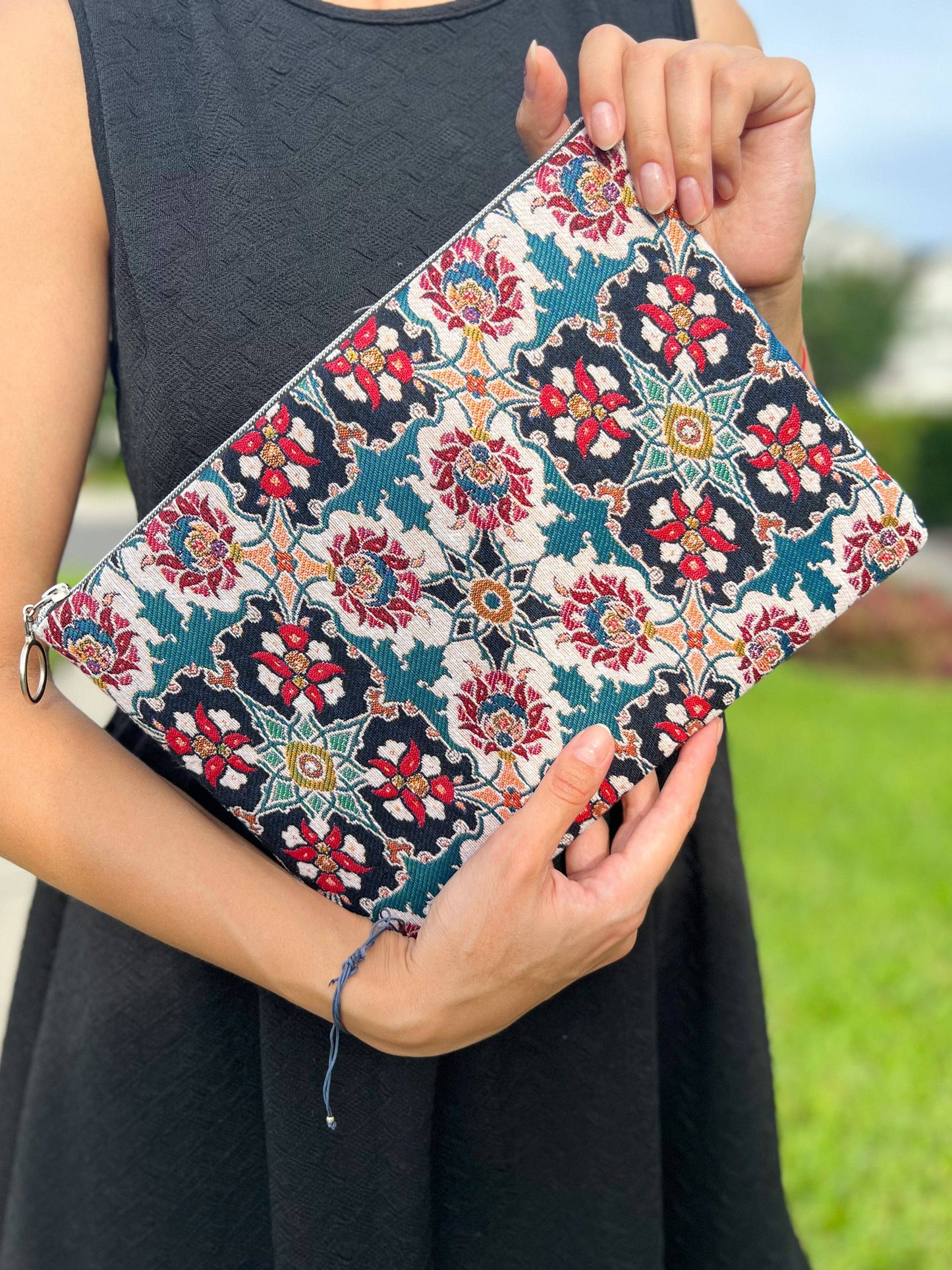 Floral Clutch with Wristlet, Handmade Clutch Bag for Women,