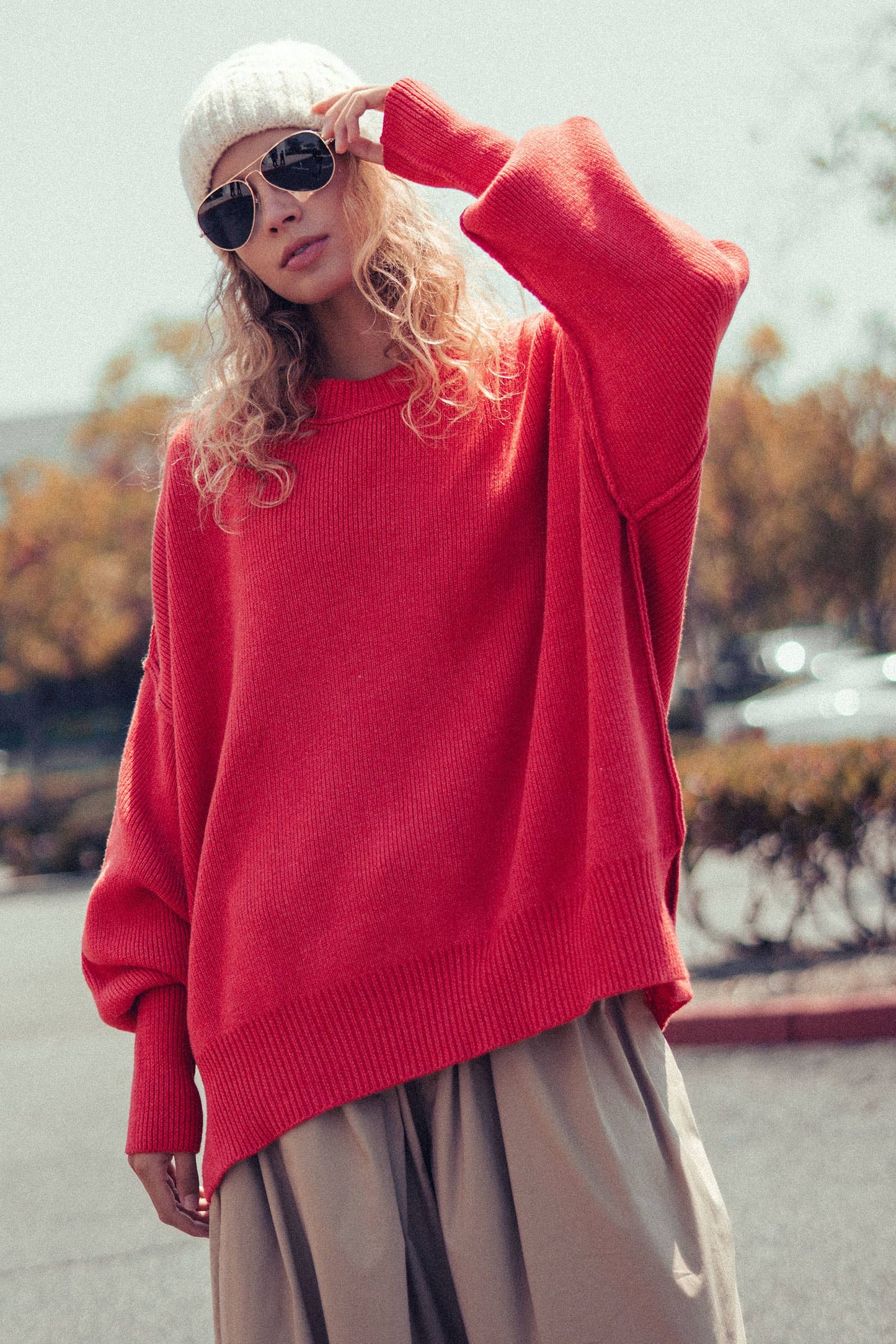Oversized Winter Red Knit Sweater