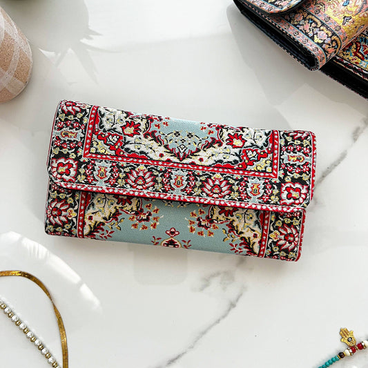 Turquoise Wallet Women, Boho Handmade Wallet, Rug Design Wal