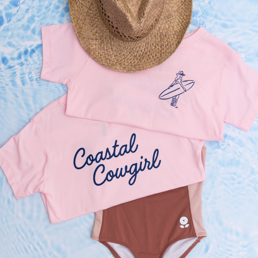 Coastal Cowgirl Surfboard Girls Beach Summer Kid Shirt