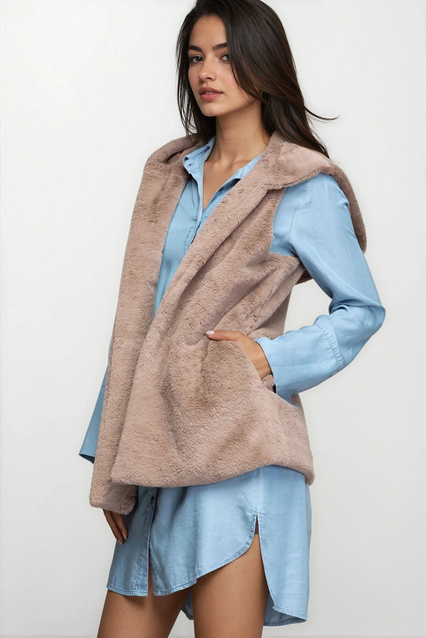 Faux Fur Hoodie Vest