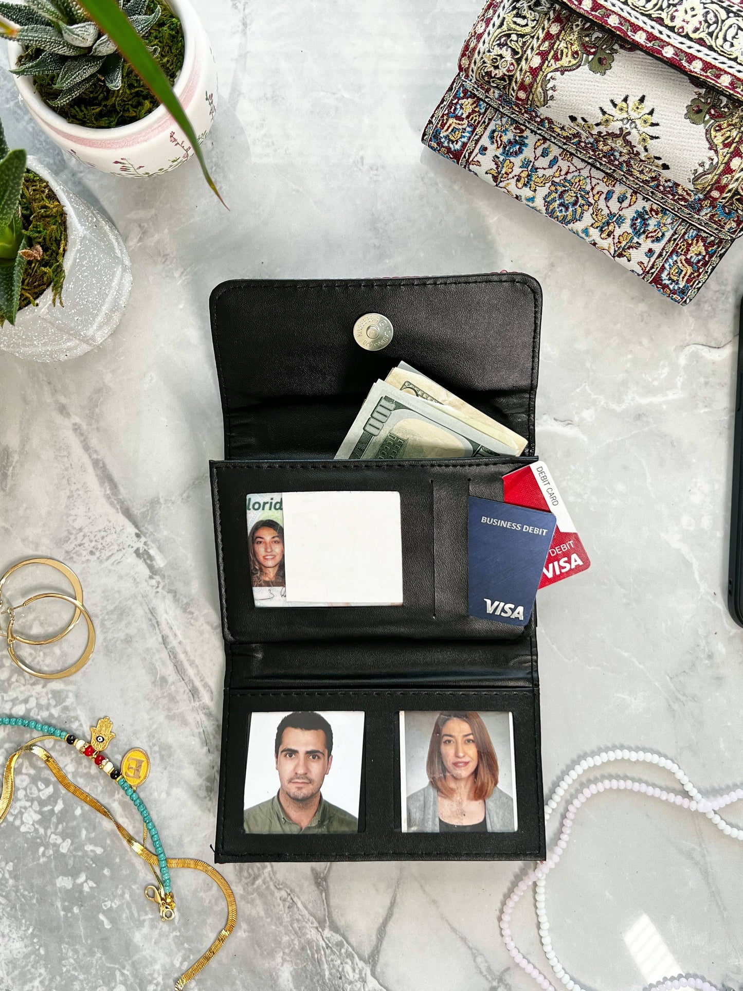 Small Handmade Wallet, Pink Boho Wallet, Cute Wallet for Wom