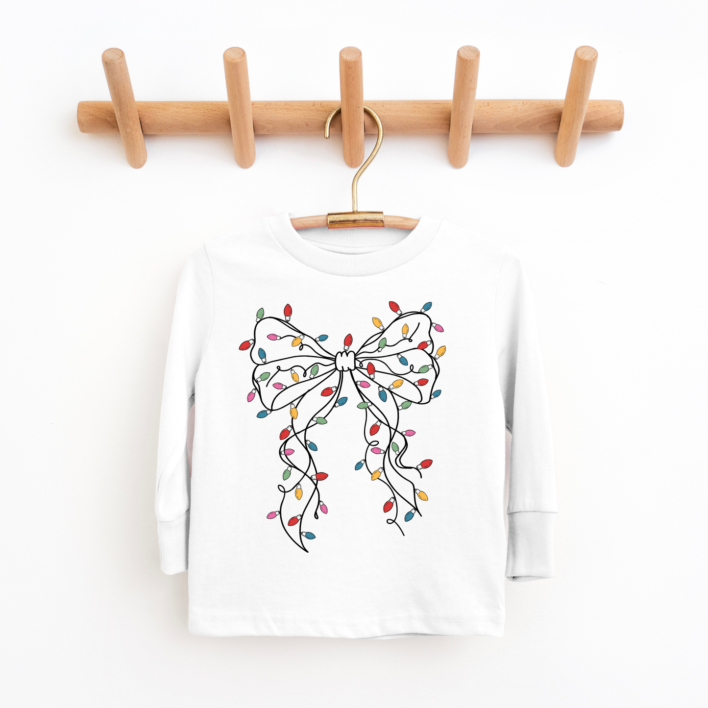 Christmas Bow and Lights Kids Long Sleeve Shirt