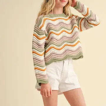 Multi Wavy Knit Kids Sweater