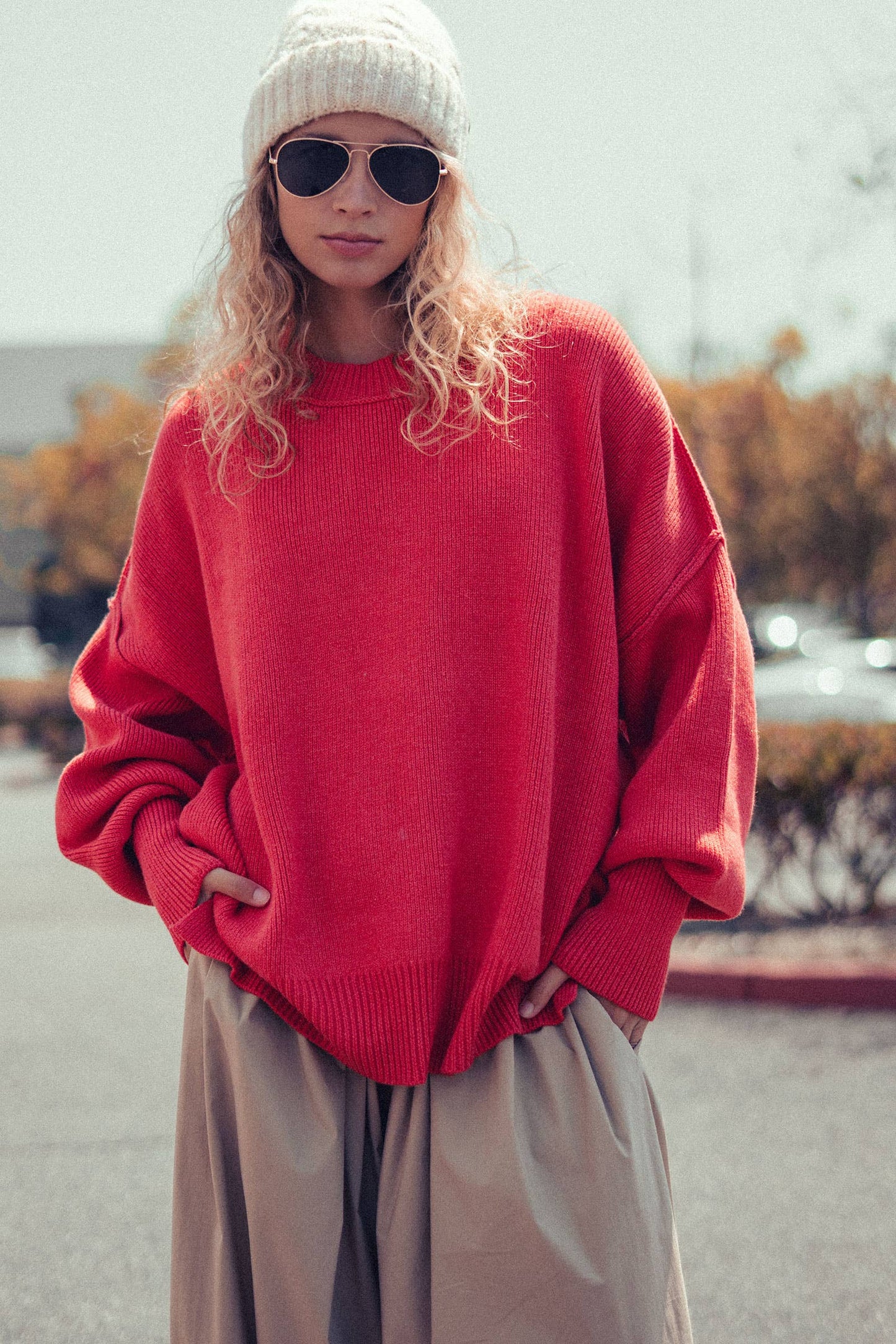 Oversized Winter Red Knit Sweater