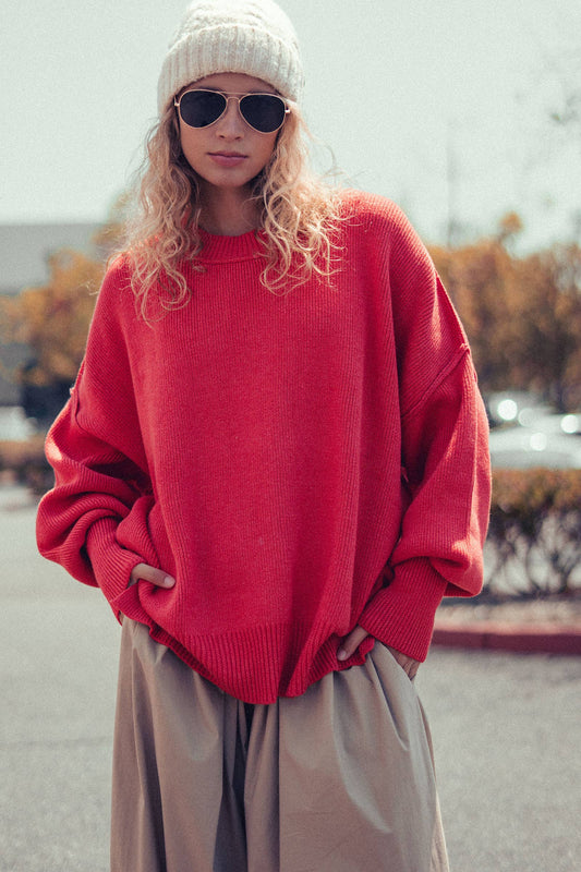 Oversized Winter Red Knit Sweater