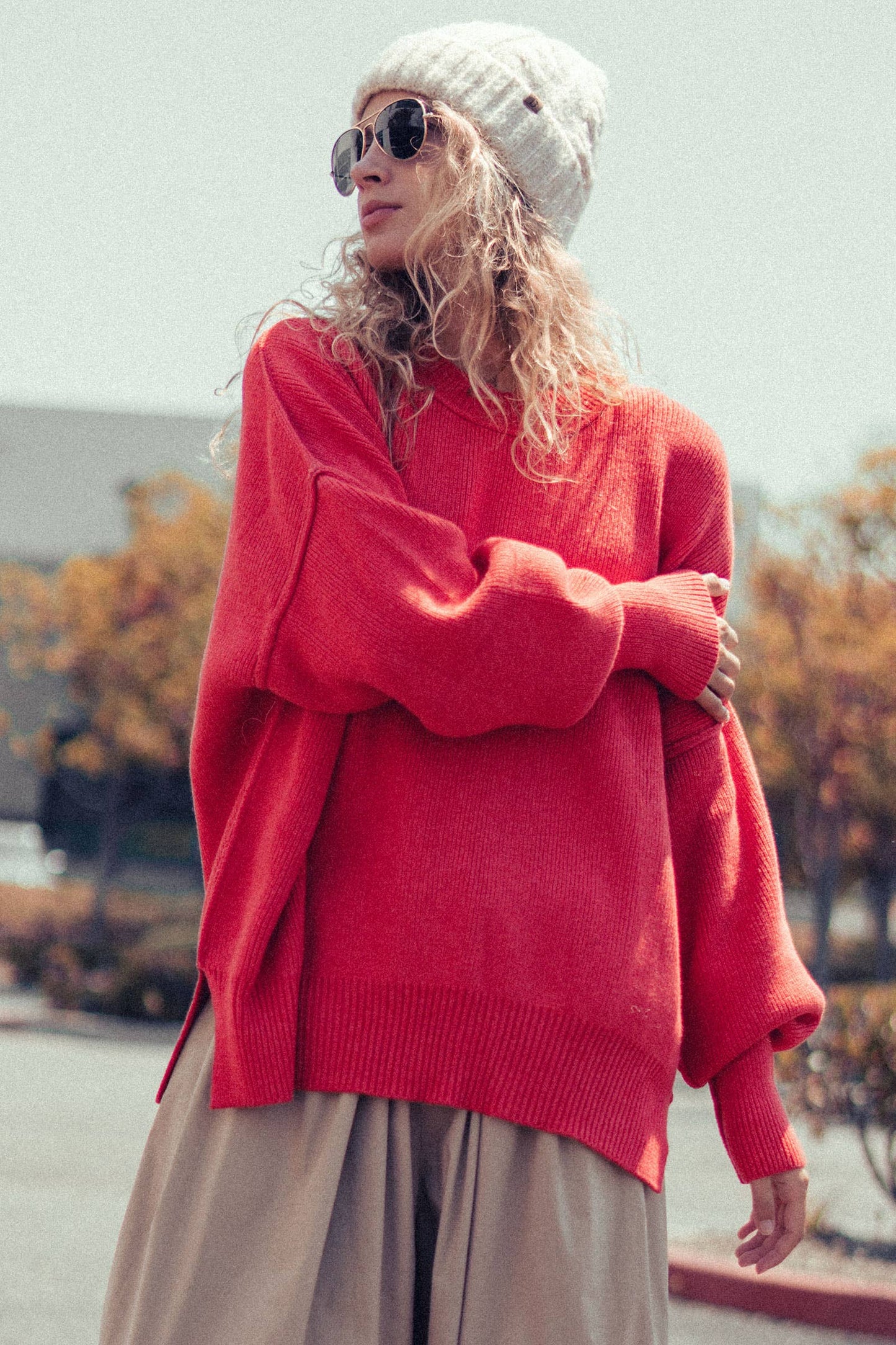 Oversized Winter Red Knit Sweater