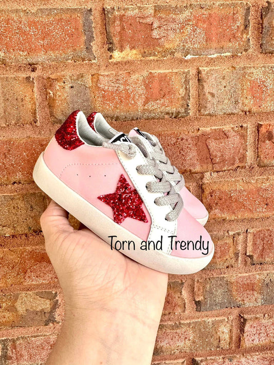 Pink and Red Star Sneakers