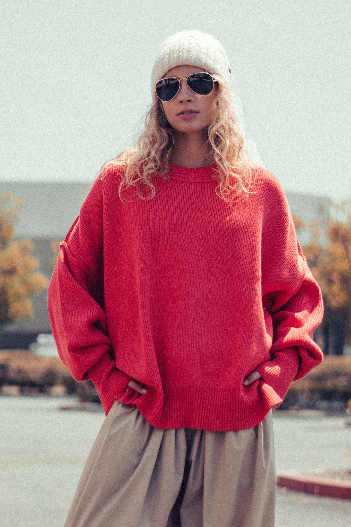 Oversized Winter Red Knit Sweater