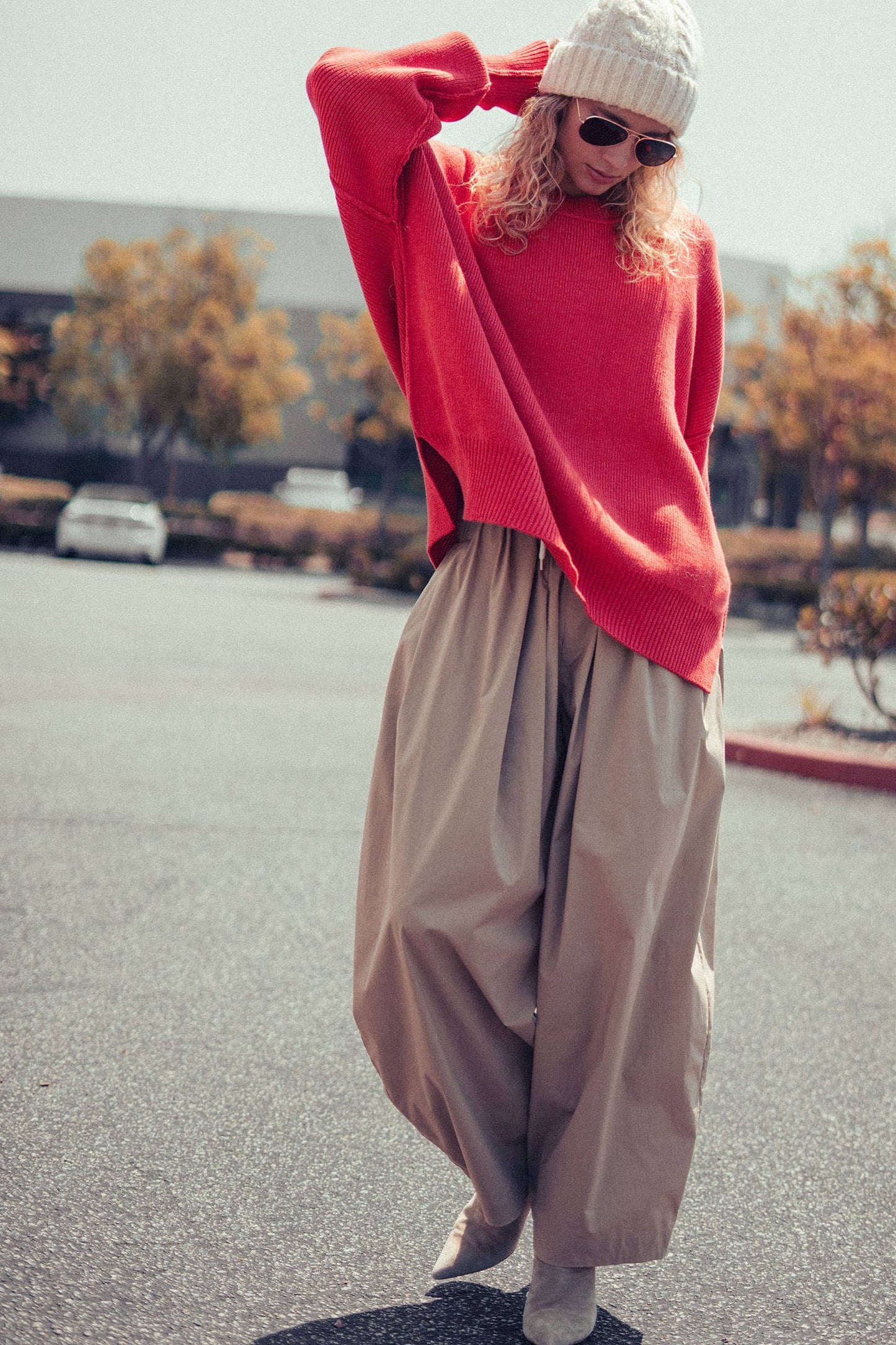 Oversized Winter Red Knit Sweater