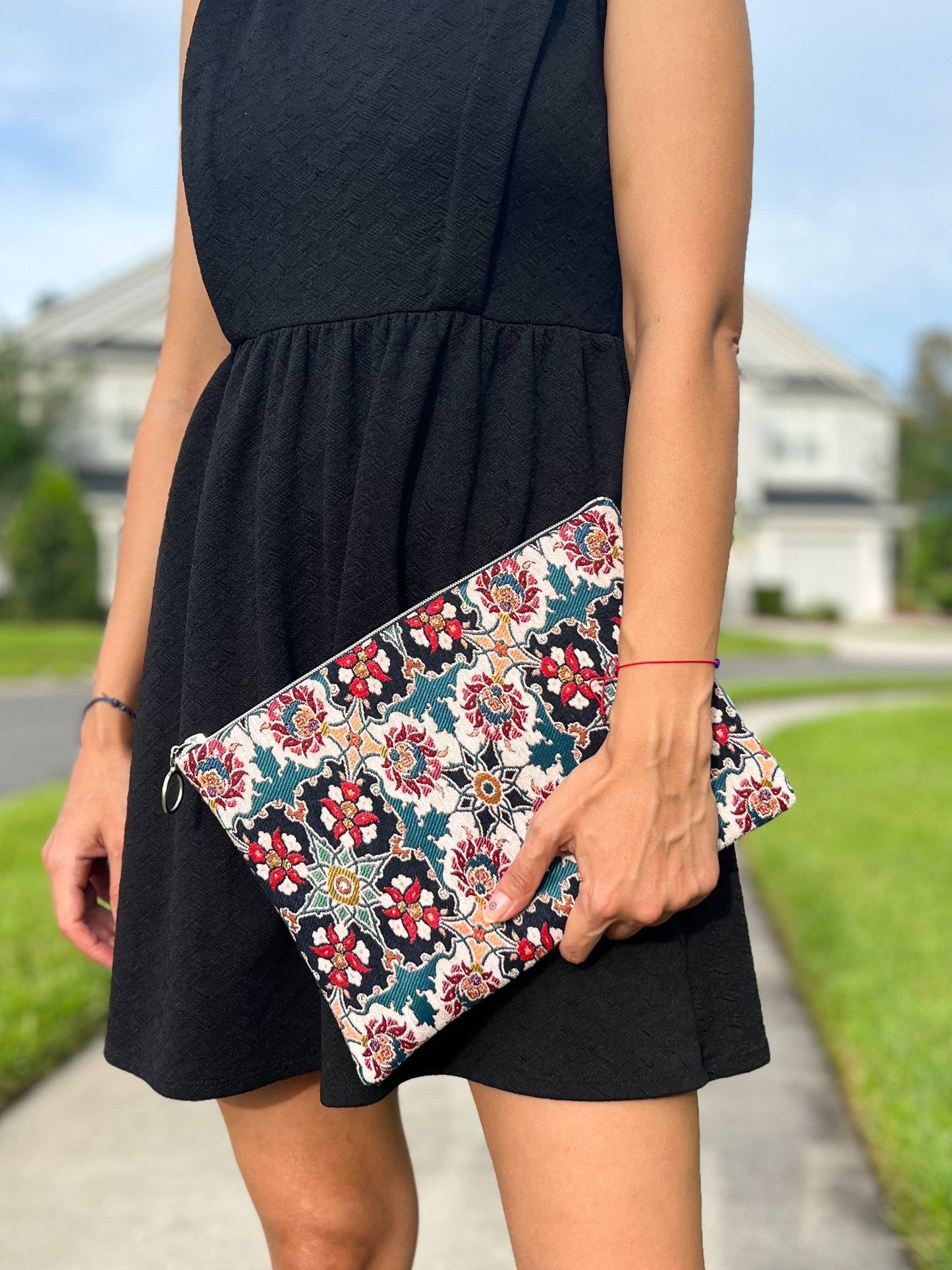 Floral Clutch with Wristlet, Handmade Clutch Bag for Women,